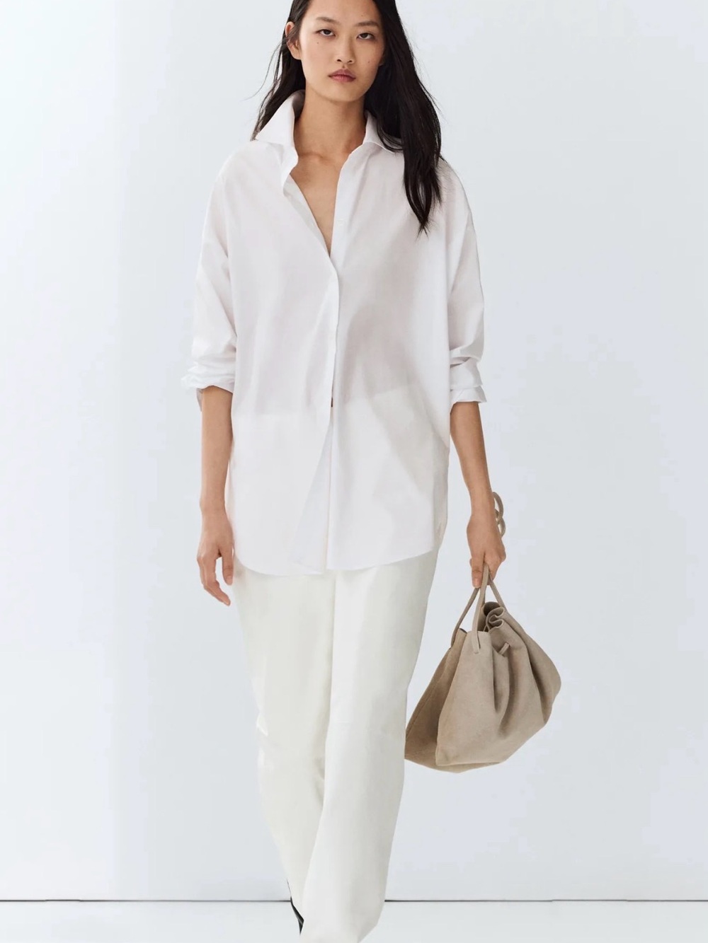 Massimo Dutti White Relaxed Button-Down Linen Casual Minimalist Shirt M